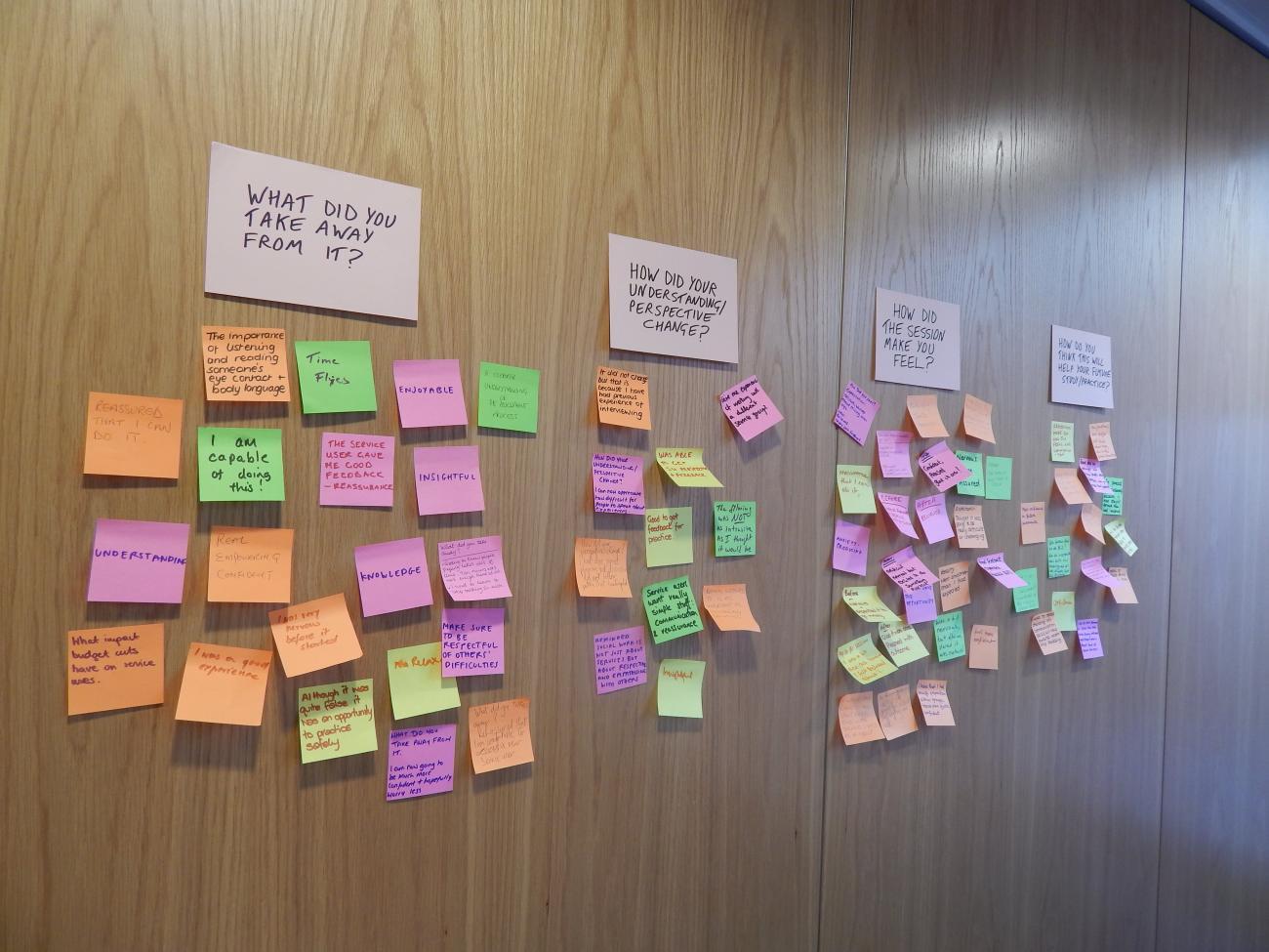 Post-it note responses from students before the discussion