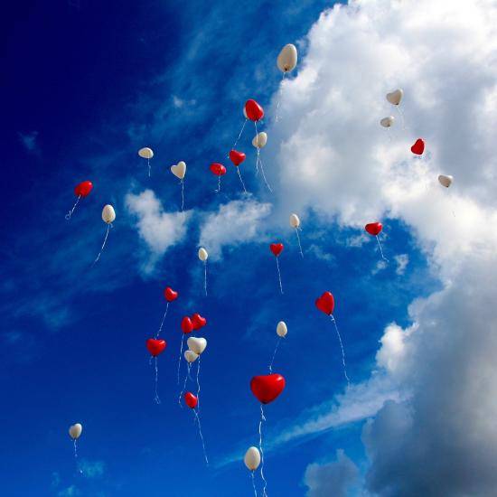 Heart balloons in the sky