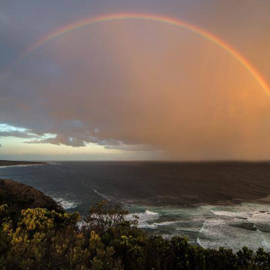 Image of a rainbow over seascape