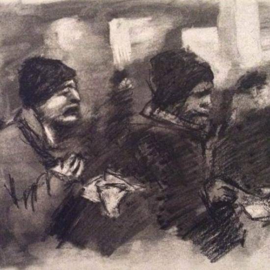 Drawing of homeless people on the streets