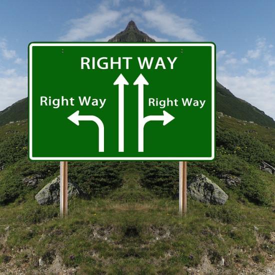 Two paths with a 'right way' signpost by Gerd Altmann, Pixabay 