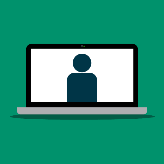 a cartoon of a laptop user speaking via webcam