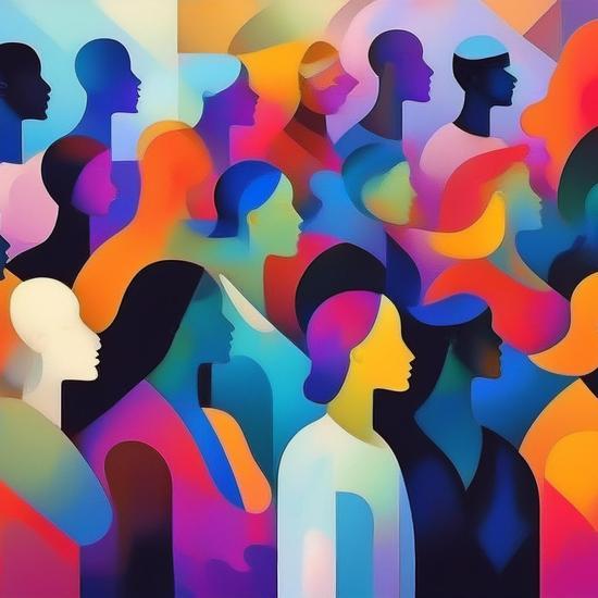 Colourful illustration of multi-ethnic crowd