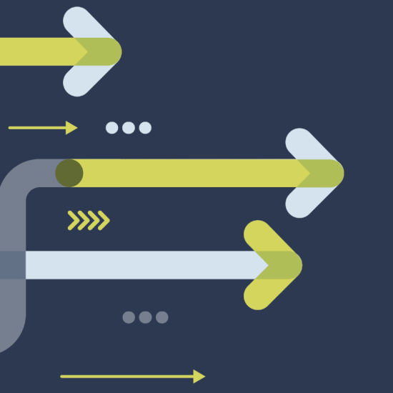 a mixed selection of green arrows going from left to right against a dark blue background