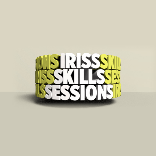 a 3d column of words reading Iriss Skills Sessions