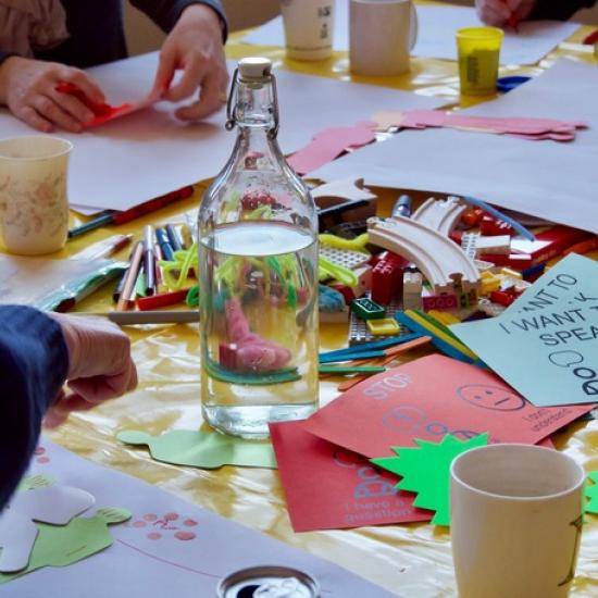 Table covered in activities