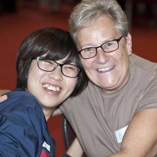 Glasgow School of Art student with an older person, smiling