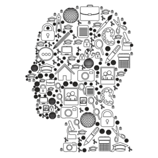 Illustration of head made up of household items