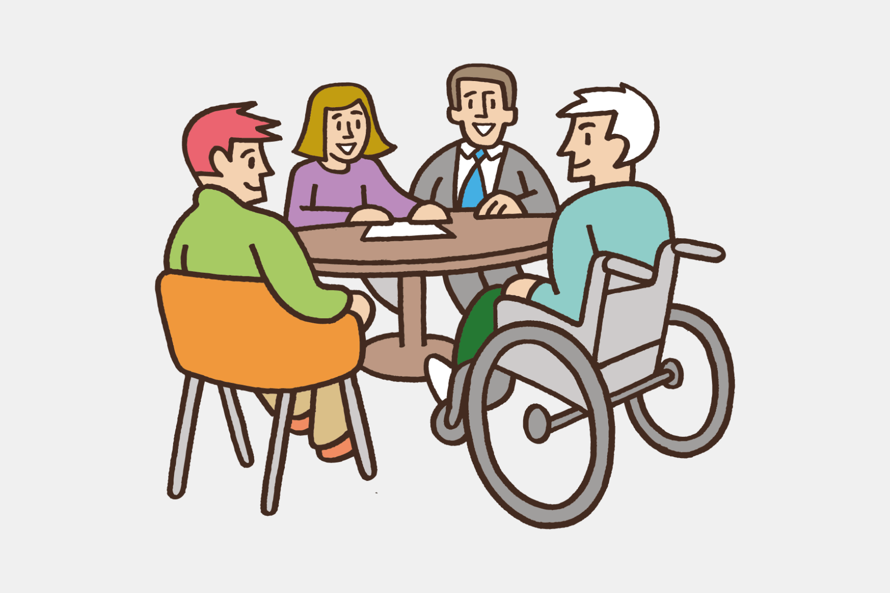 Illustration of people sitting around a table