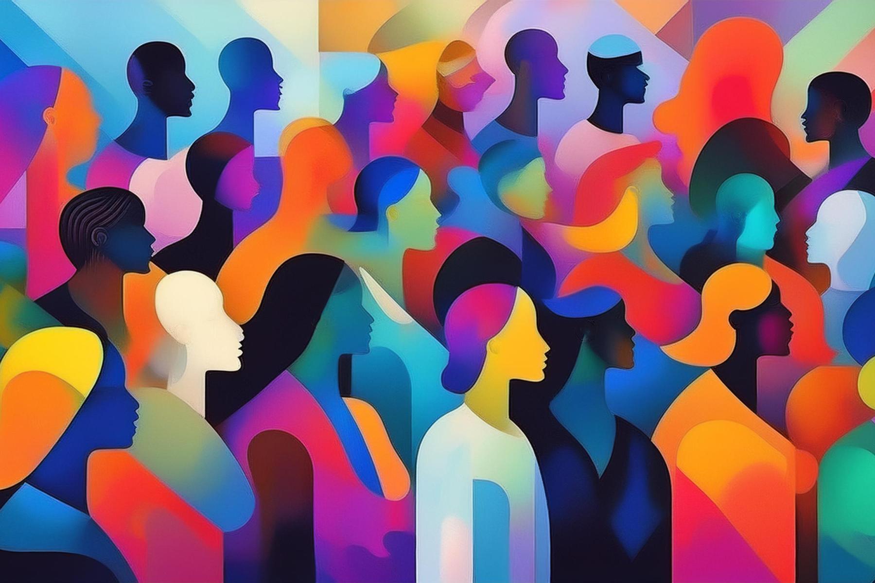 Illustration of crowd of colourful figures