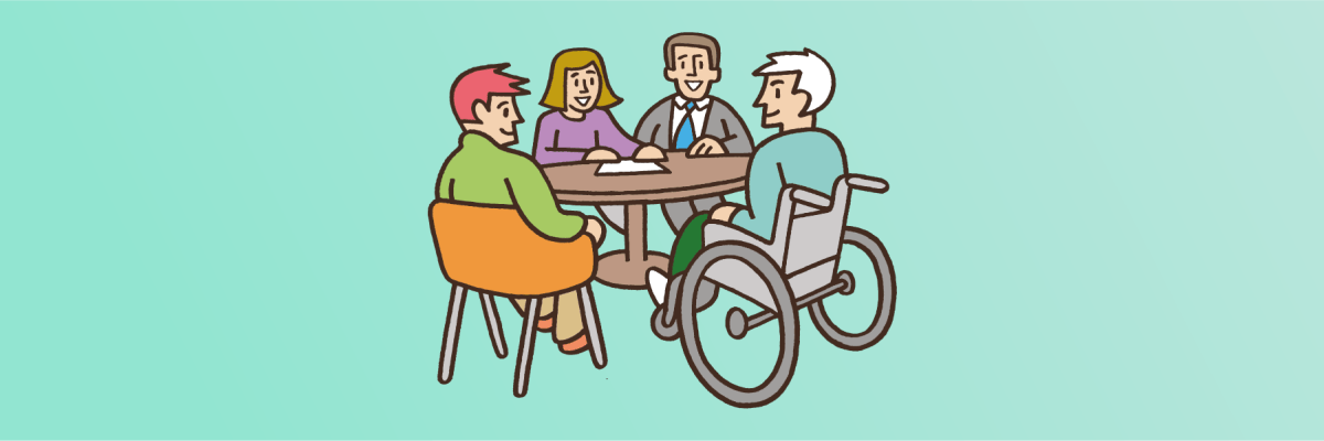 Illustration of people sitting around a table