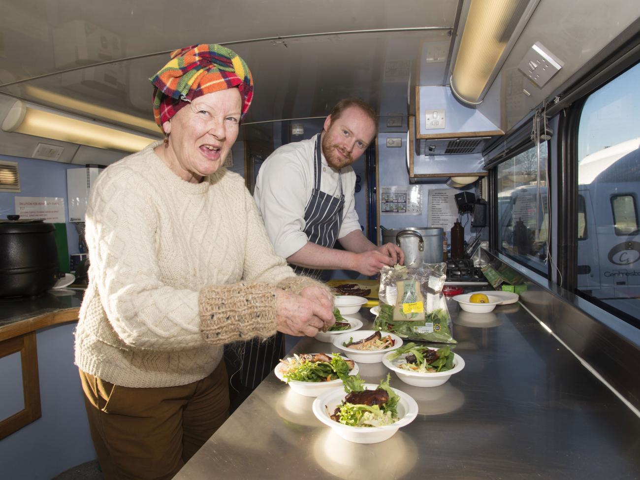 Preparing food on bus