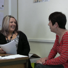 Laura-Jayne Callaghan (Residential Social Worker) in discussion with Edwina Grant (Independent Psychologist)