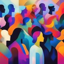 Illustration of crowd of colourful figures