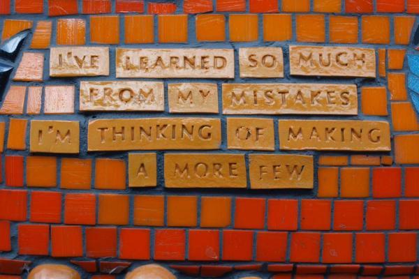 Bricks reading 'I've learned so much from my mistakes I'm thinking of making a more few'