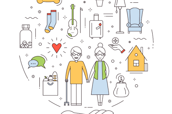 Image from cover of report - drawing of older people surrounded by objects
