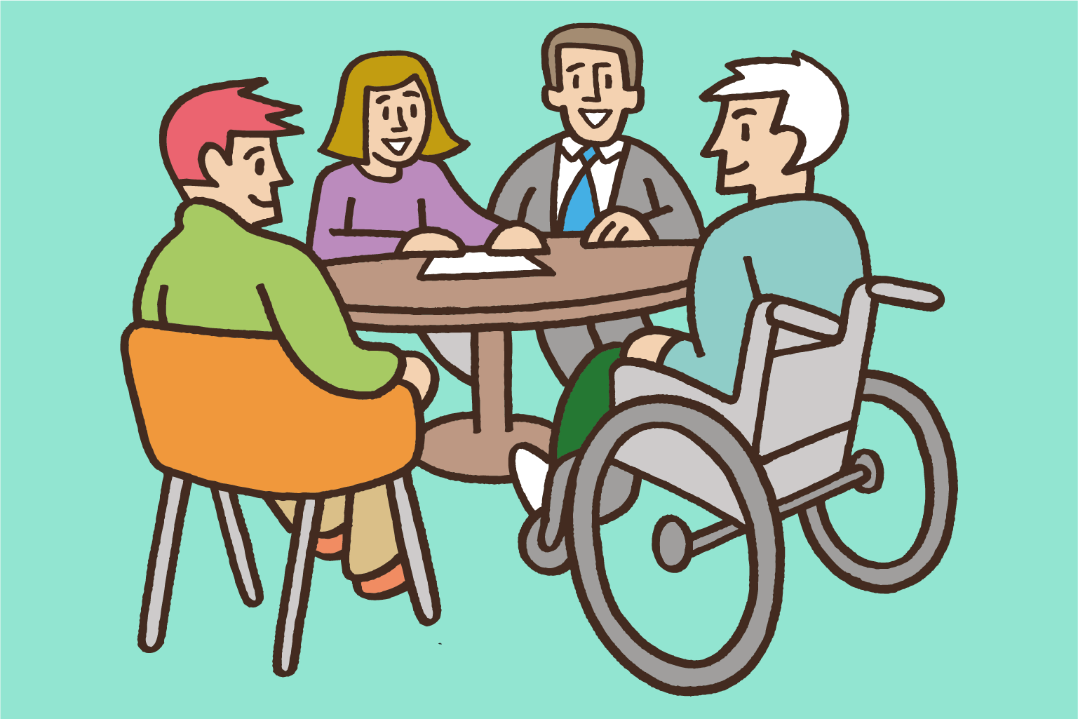 Illustration of people sitting around a table