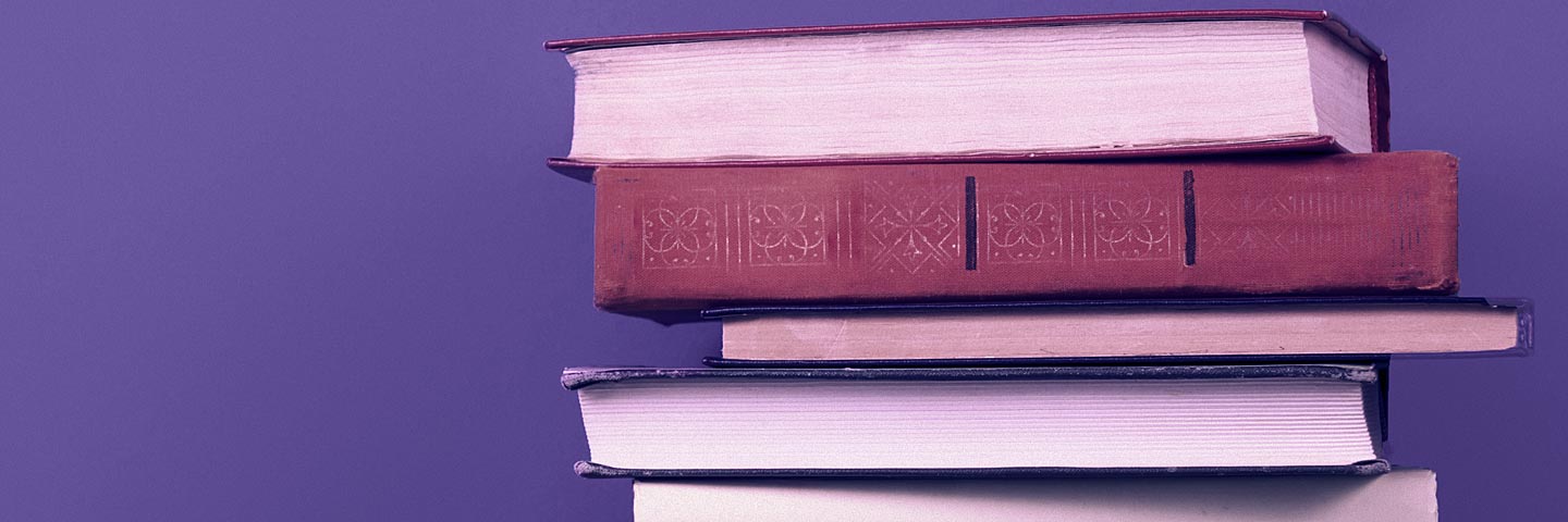 research books in a pile